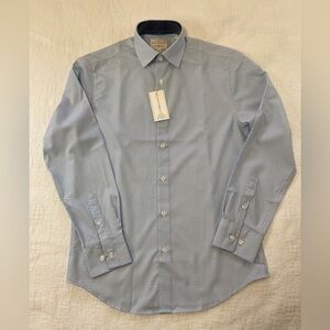 Con.Struct Mens Button Up Shirt Sz M White Navy Geo Print Slim Fit 4 Way Stretch